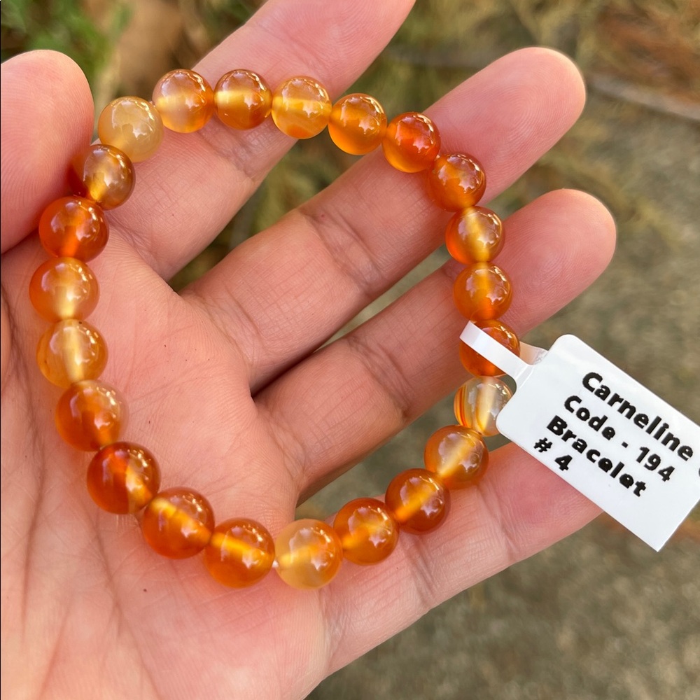 NWT Natural Genuine Carnelian Beaded Elastic Bracelet - Picture 4 of 7